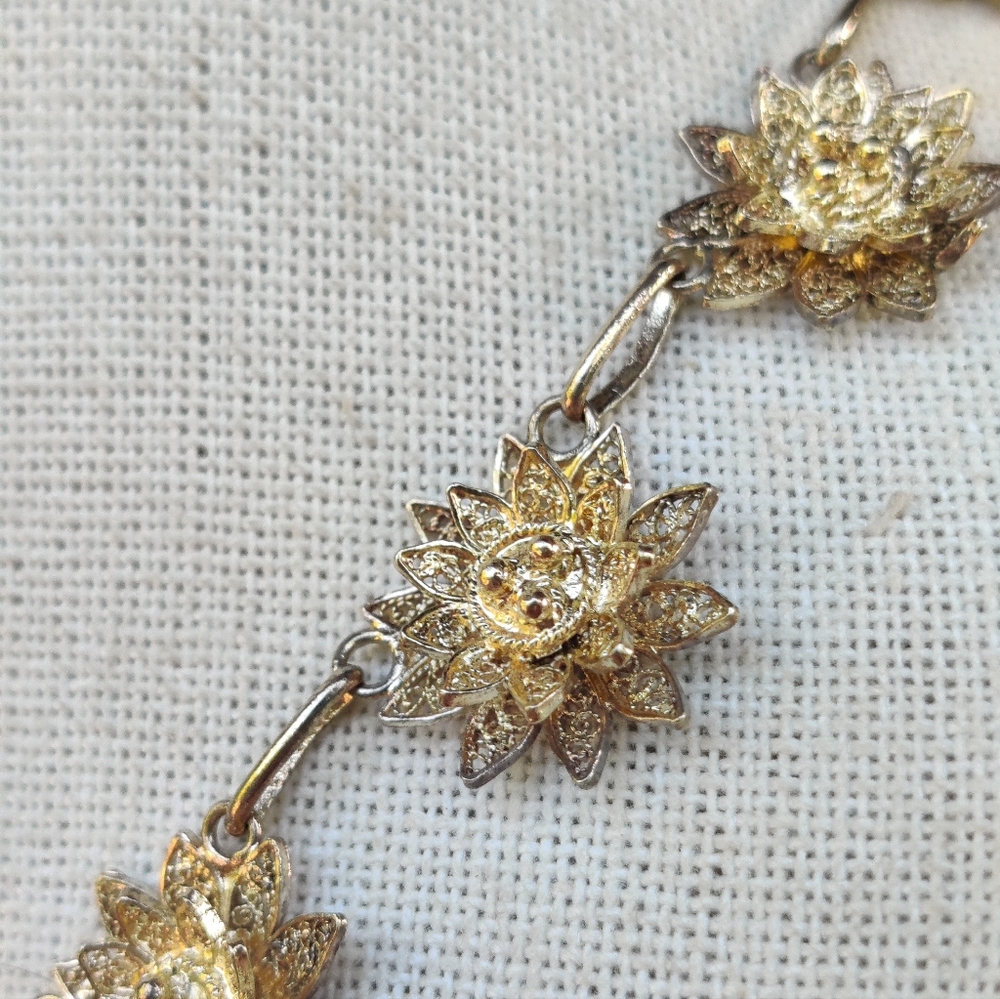 Vintage sterling Portugal CV artisan made flower necklace - Picture 2 of 7